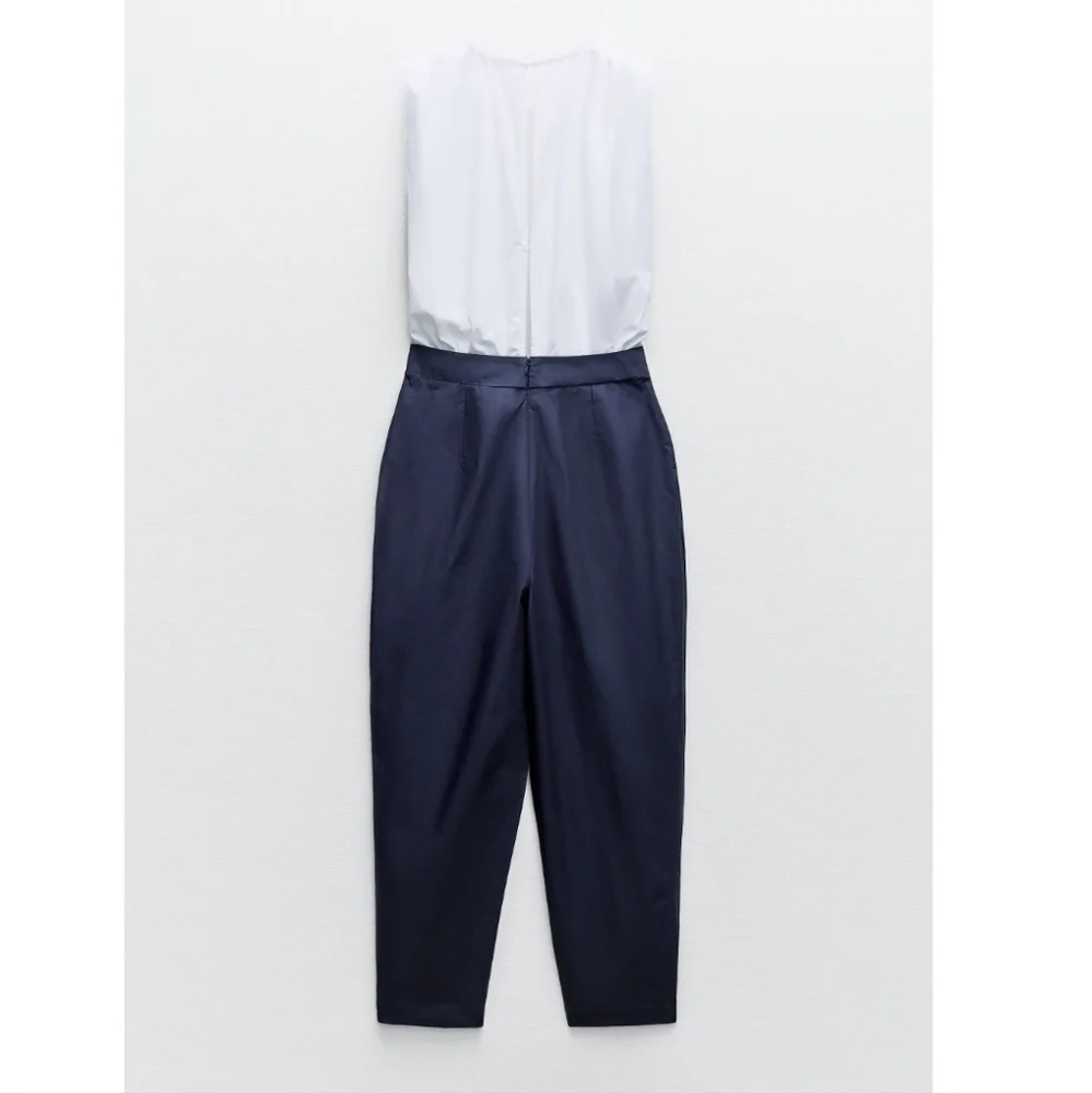 MIXED POPLIN FULL LENGTH JUMPSUIT SIZE M - Picture 4 of 7